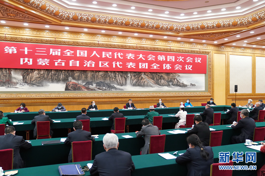 3月5日，中共中央总书记、国家主席、中央军委主席习近平参加十三届全国人大四次会议内蒙古代表团的审议。新华社记者 李学仁 摄